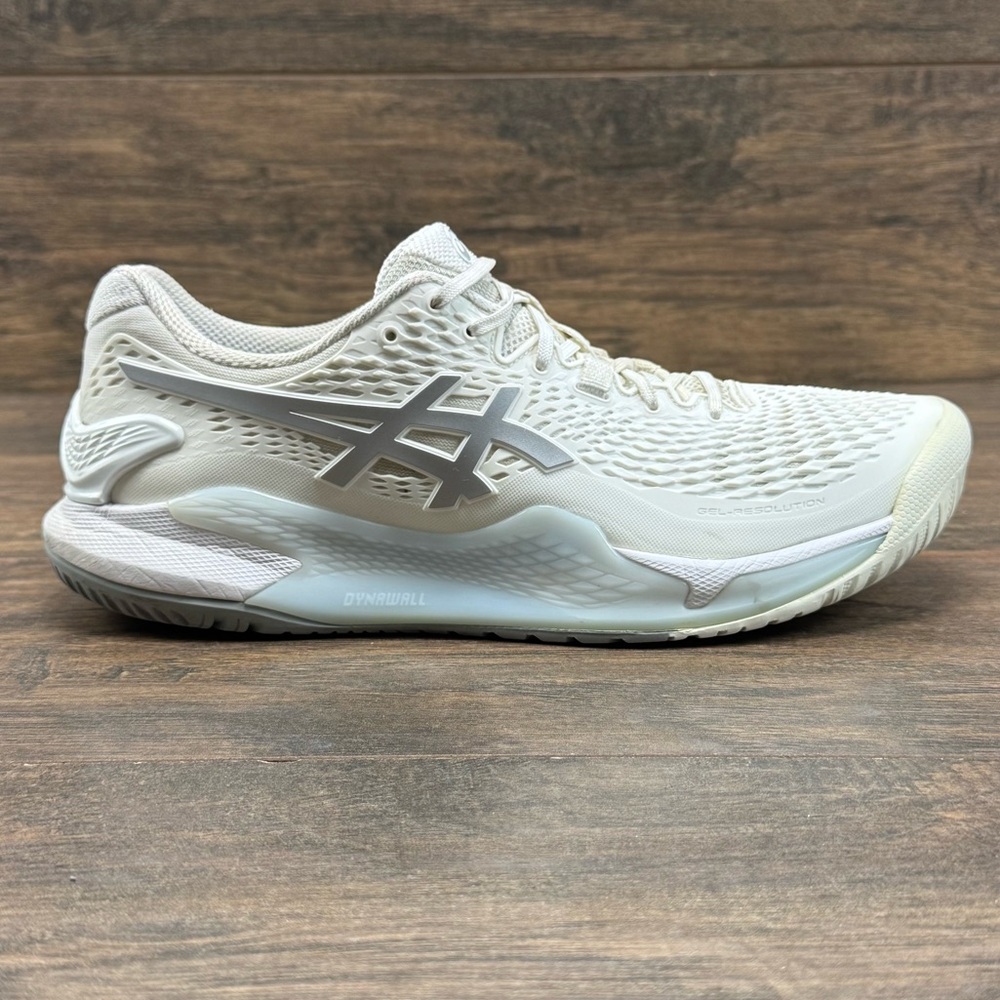 ASICS Shoes Womens 11 Gel Resolution 9 White Silver Tennis Pickle Ball 1042A208